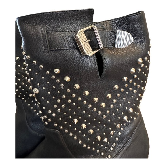 SCHUTZ black studded midi slip on leather boots - Picture 4 of 10